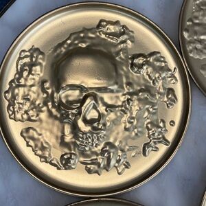 Threshold Metal Antique Gold Skull Embossed Coasters Set Halloween Man Cave